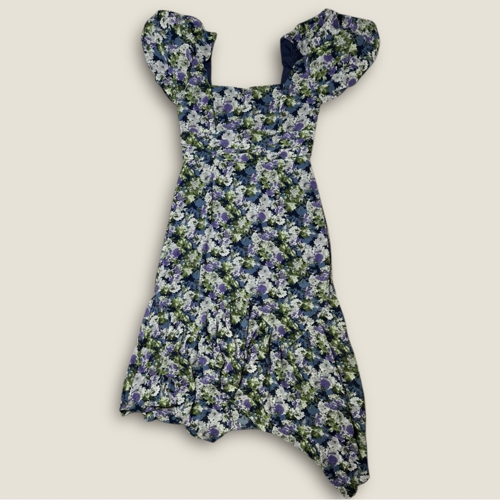 Astr Asymmetrical‎ Floral Dress - Blue and Green - Picture 2 of 6